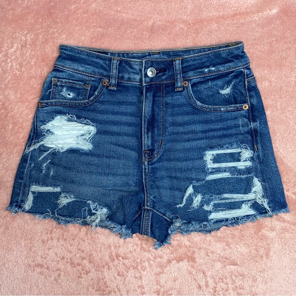 American Eagle Distressed Stretch Denim Shorts, Size 0